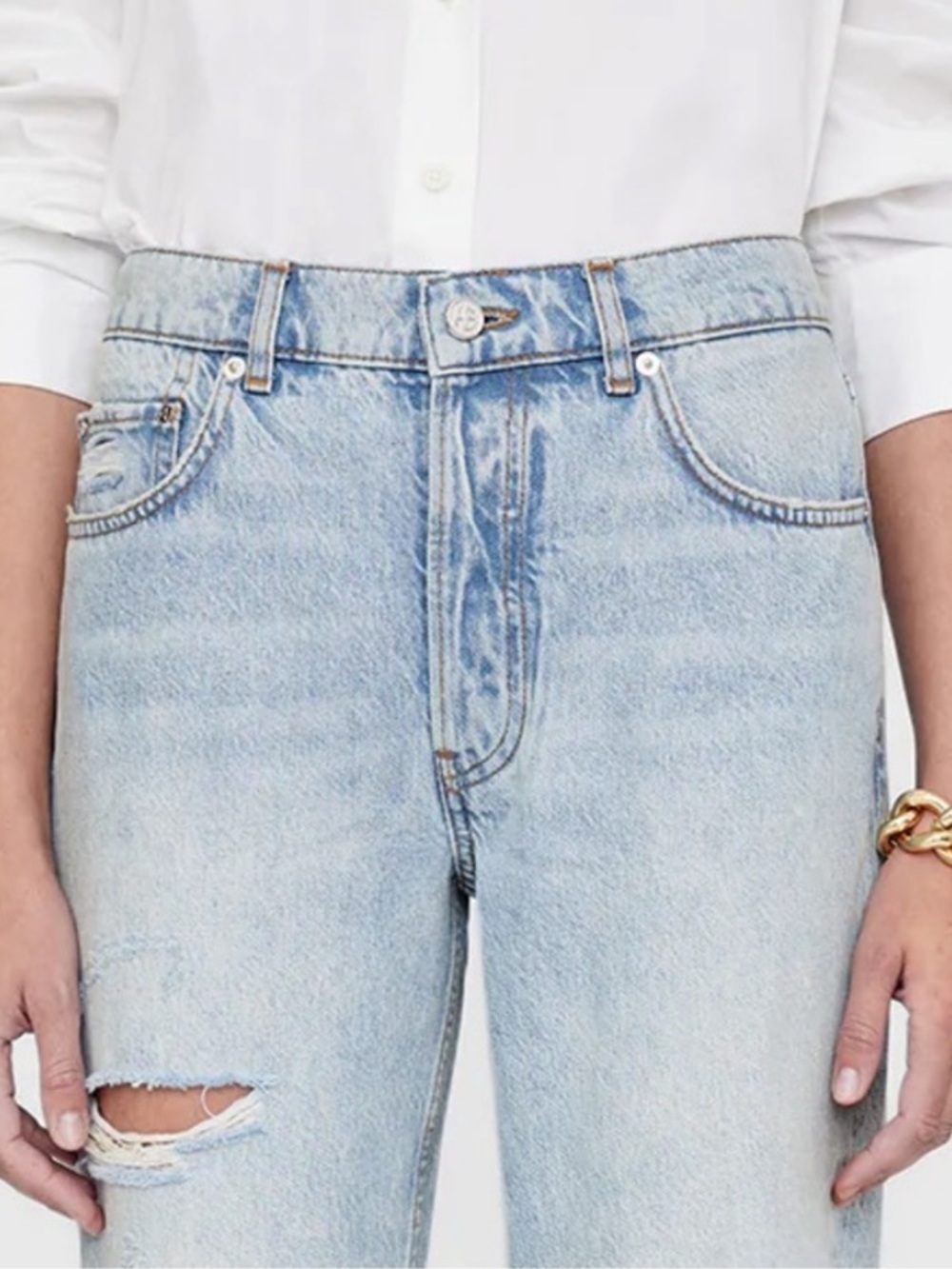 Anine Bing Jeans. Distressed Light Blue Boyfriend Jeans, Like New.